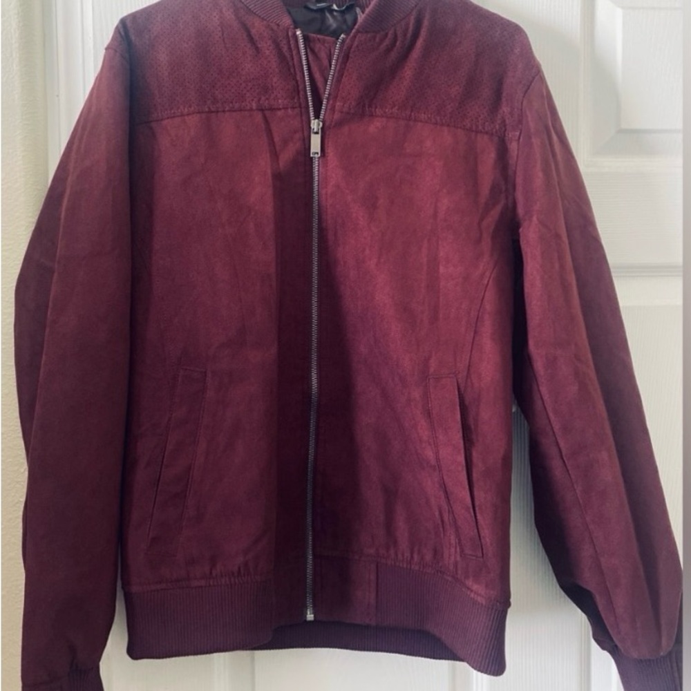 Tasso Elba Red Suede Bomber Jacket